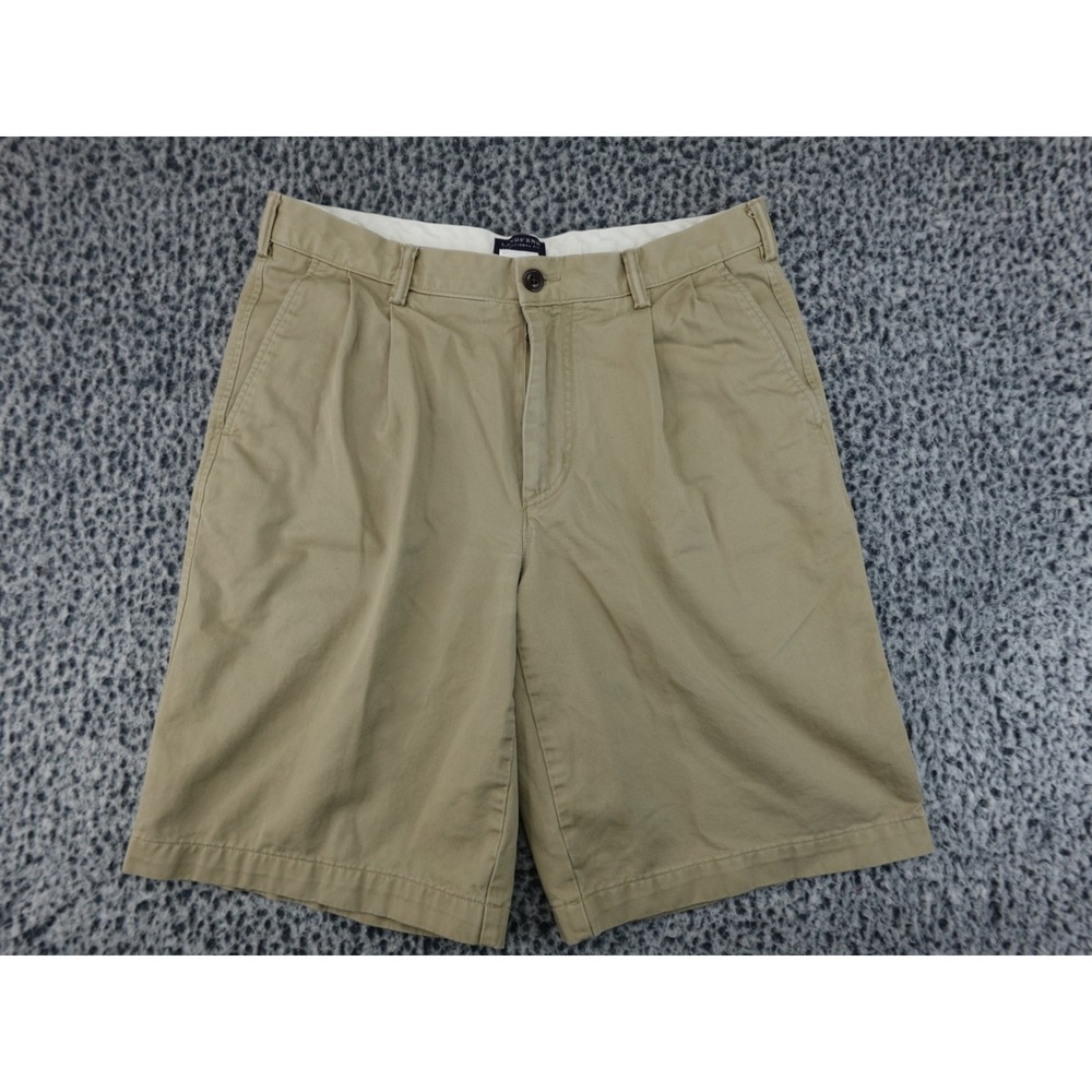 Lands End Chino Shorts Men 33 Khaki Good Pleated Traditional Fit Cotton 9257